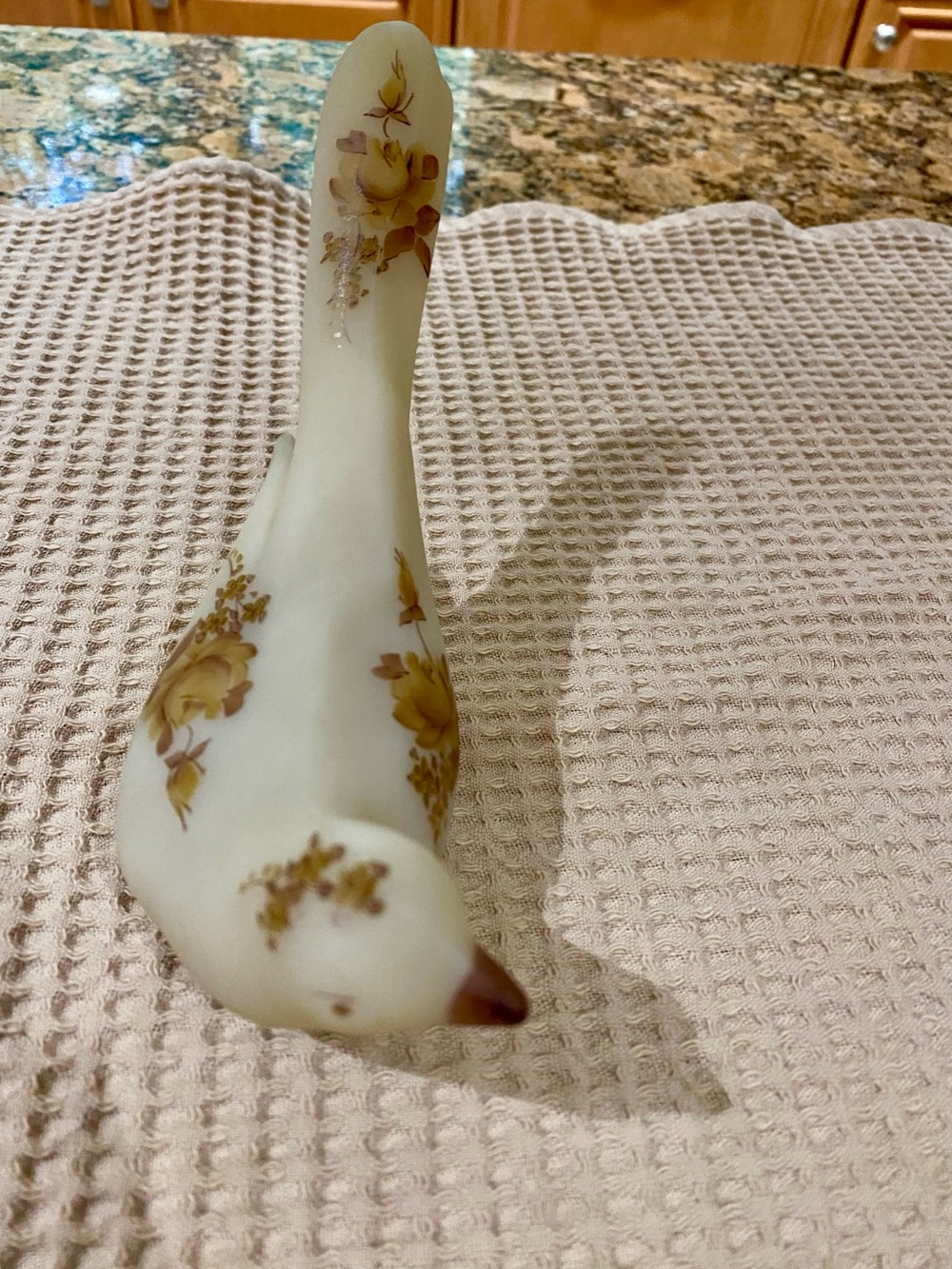 Hand Painted Floral Glass Bird Figurine in Cream and Brown